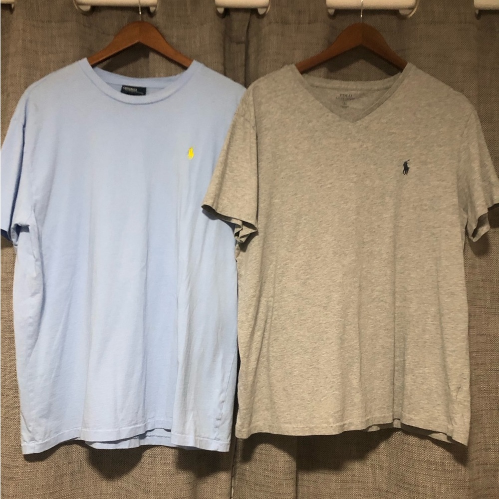 Men’s POLO Ralph Lauren short sleeve t-shirts, gray and light blue, Size Large